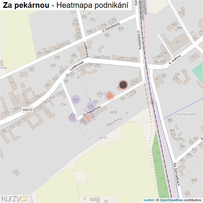 Mapa Za pekárnou - Firmy v ulici.