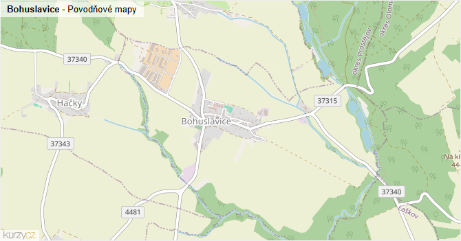 Bohuslavice - záplavové mapy stoleté vody