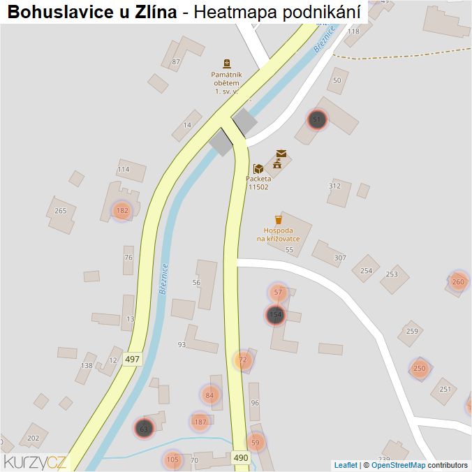 Mapa Bohuslavice u Zlína - Firmy v obci.