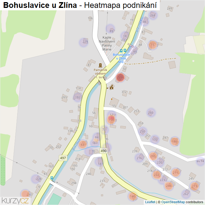 Mapa Bohuslavice u Zlína - Firmy v části obce.