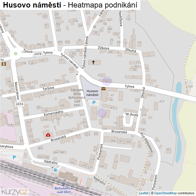 Mapa Husovo náměstí - Firmy v ulici.