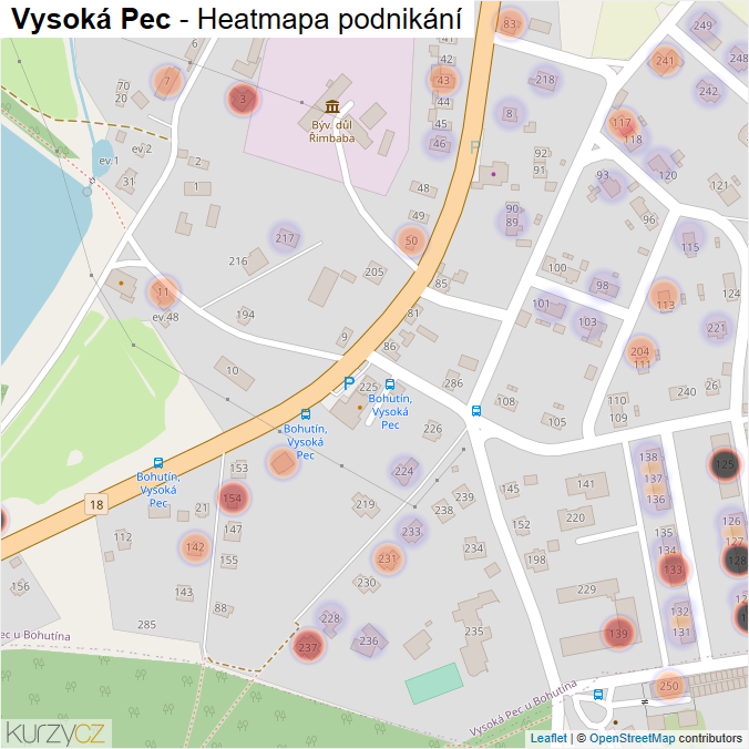 Mapa Vysoká Pec - Firmy v části obce.