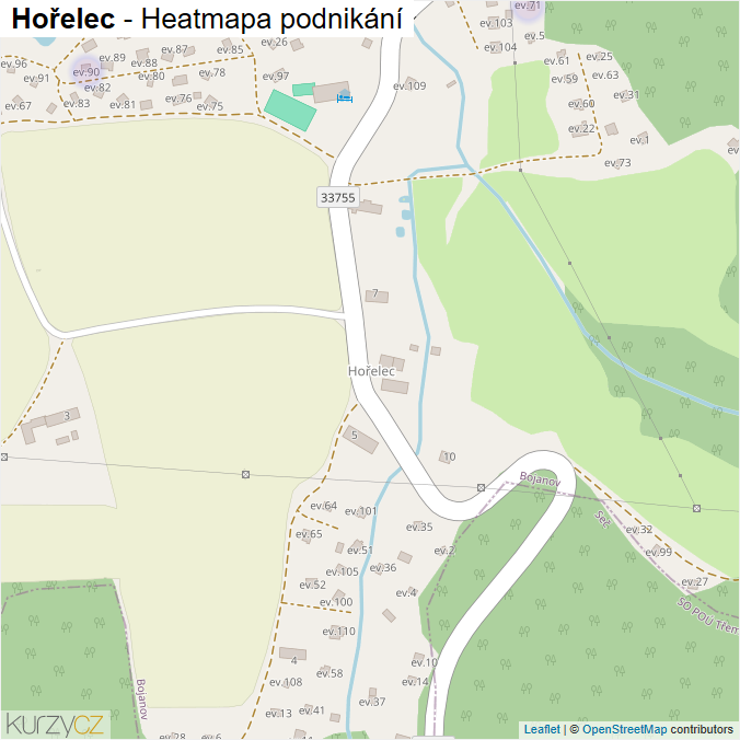 Mapa Hořelec - Firmy v části obce.