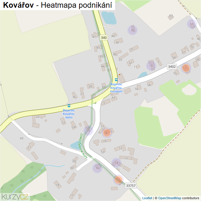 Mapa Kovářov - Firmy v části obce.