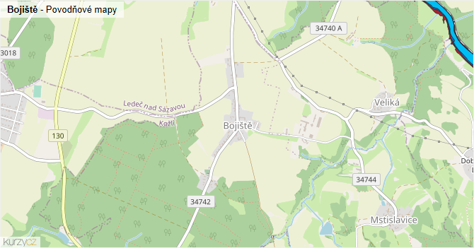 Bojiště - záplavové mapy stoleté vody