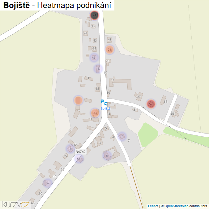 Mapa Bojiště - Firmy v části obce.