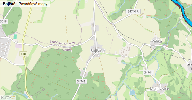 Bojiště - záplavové mapy stoleté vody