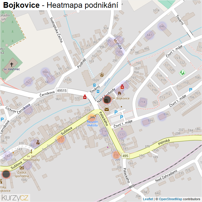 Mapa Bojkovice - Firmy v obci.