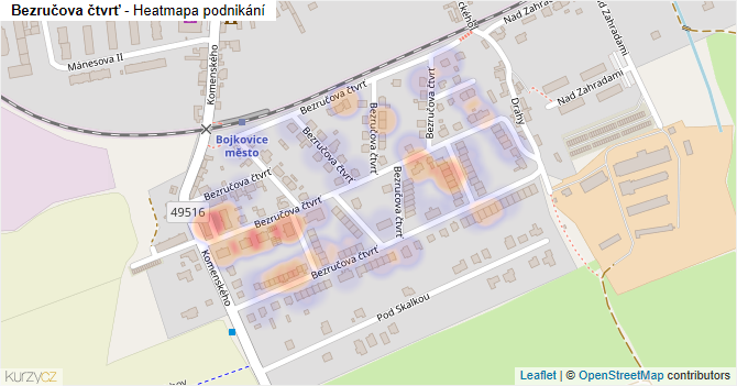Bezručova čtvrť - mapa podnikání
