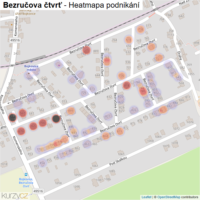 Mapa Bezručova čtvrť - Firmy v ulici.