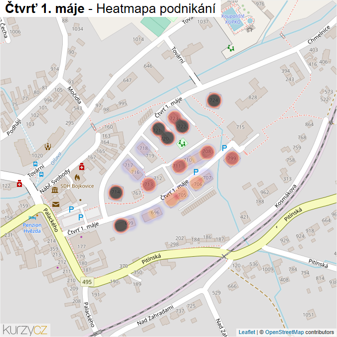 Mapa Čtvrť 1. máje - Firmy v ulici.