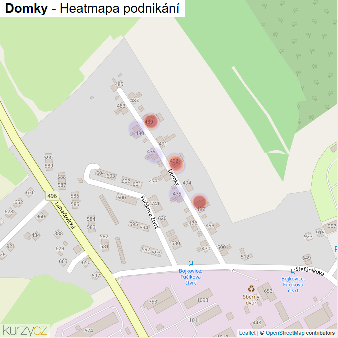 Mapa Domky - Firmy v ulici.