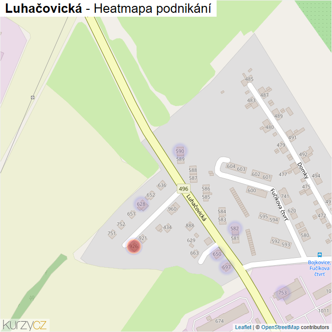 Mapa Luhačovická - Firmy v ulici.