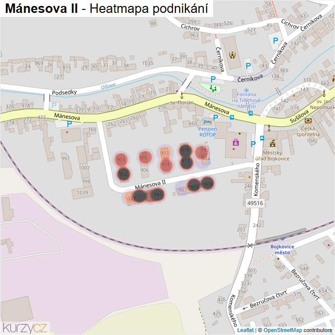 Mapa Mánesova II - Firmy v ulici.