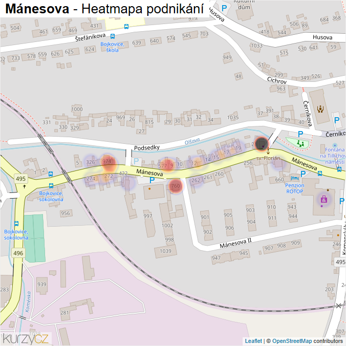 Mapa Mánesova - Firmy v ulici.