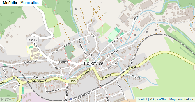 Močidla - mapa ulice
