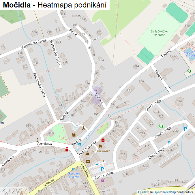 Mapa Močidla - Firmy v ulici.