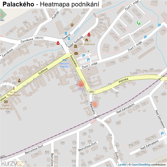 Mapa Palackého - Firmy v ulici.