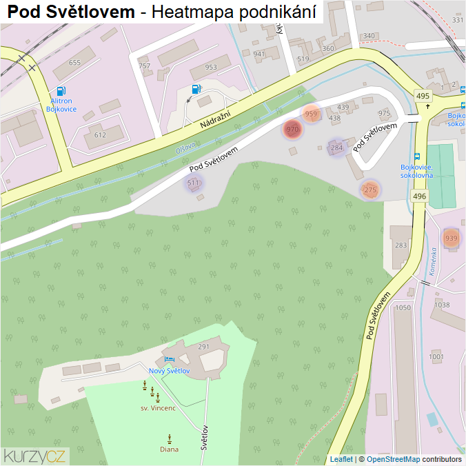 Mapa Pod Světlovem - Firmy v ulici.