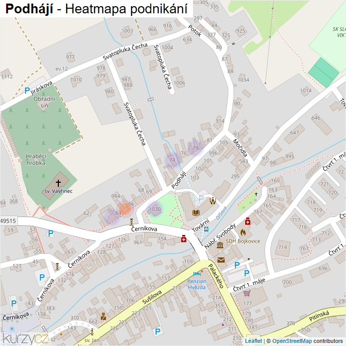 Mapa Podhájí - Firmy v ulici.