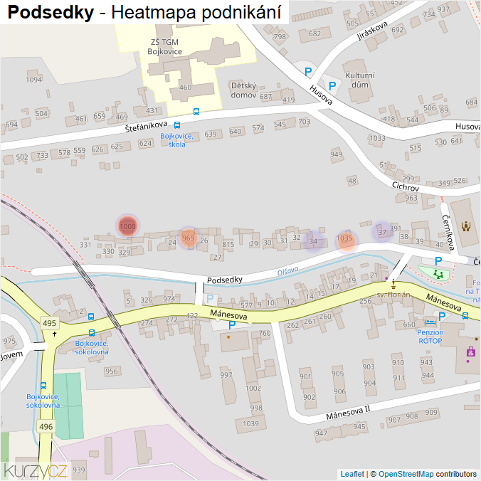 Mapa Podsedky - Firmy v ulici.