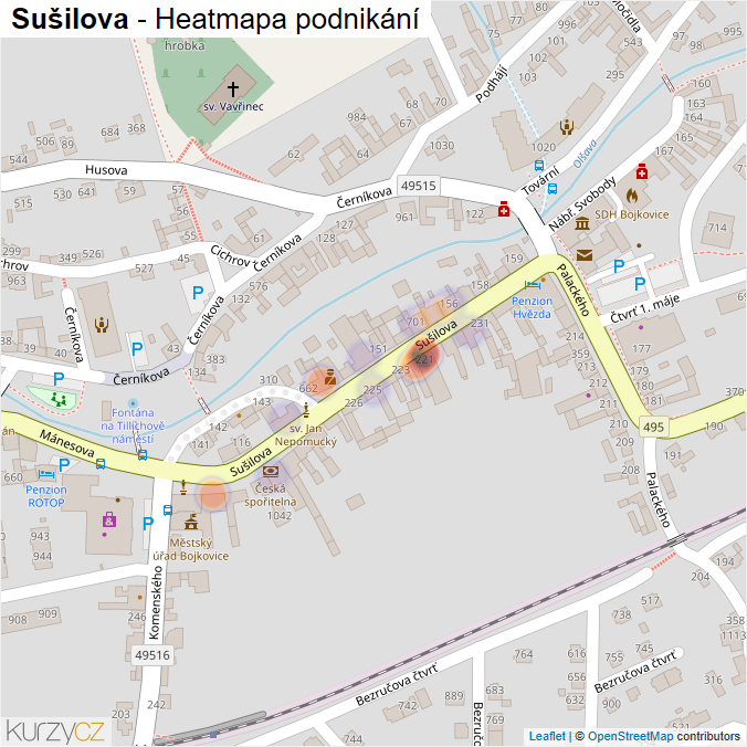 Mapa Sušilova - Firmy v ulici.