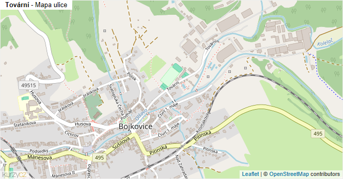 Tovární - mapa ulice