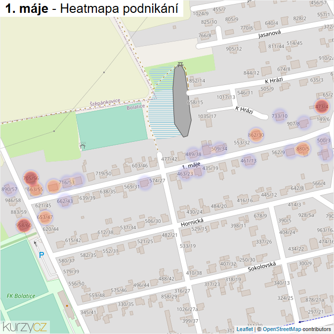 Mapa 1. máje - Firmy v ulici.