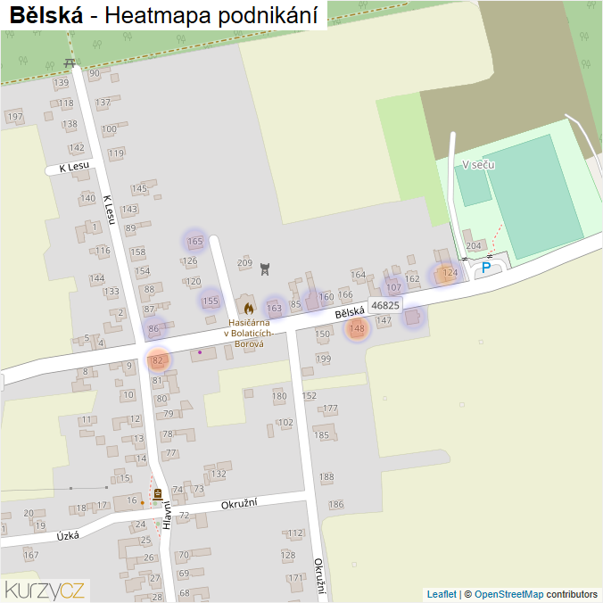 Mapa Bělská - Firmy v ulici.