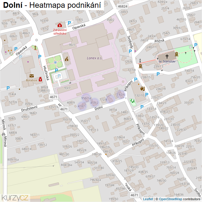 Mapa Dolní - Firmy v ulici.