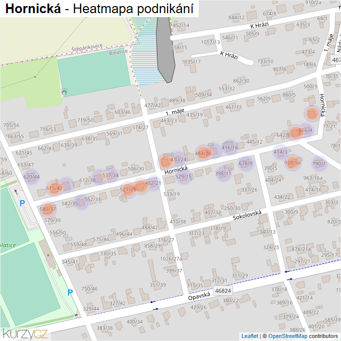Mapa Hornická - Firmy v ulici.