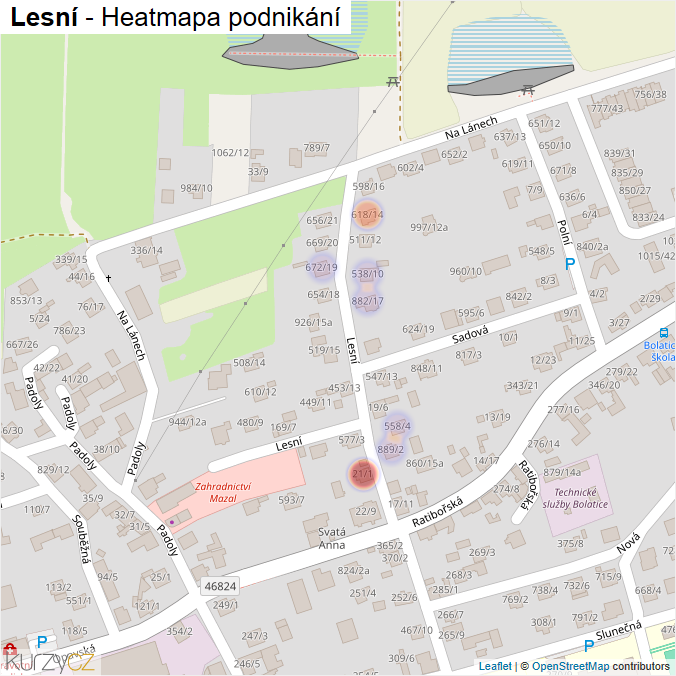 Mapa Lesní - Firmy v ulici.