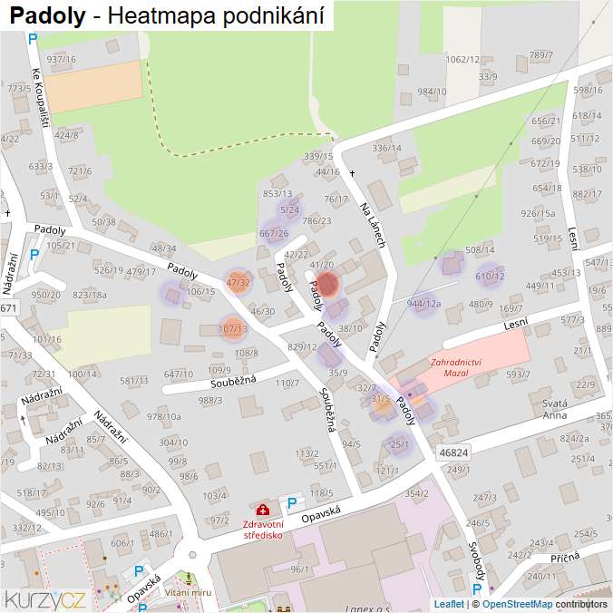 Mapa Padoly - Firmy v ulici.
