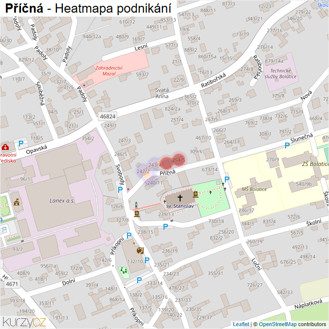 Mapa Příčná - Firmy v ulici.