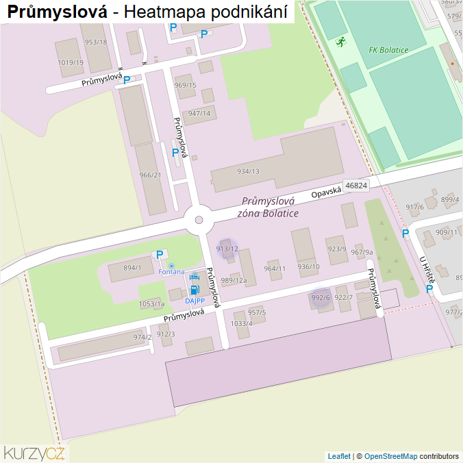 Mapa Průmyslová - Firmy v ulici.