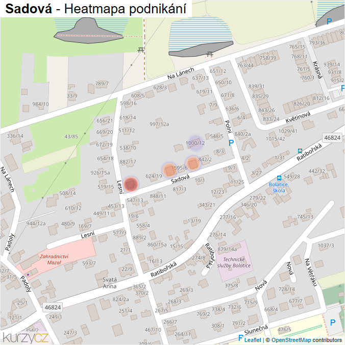 Mapa Sadová - Firmy v ulici.