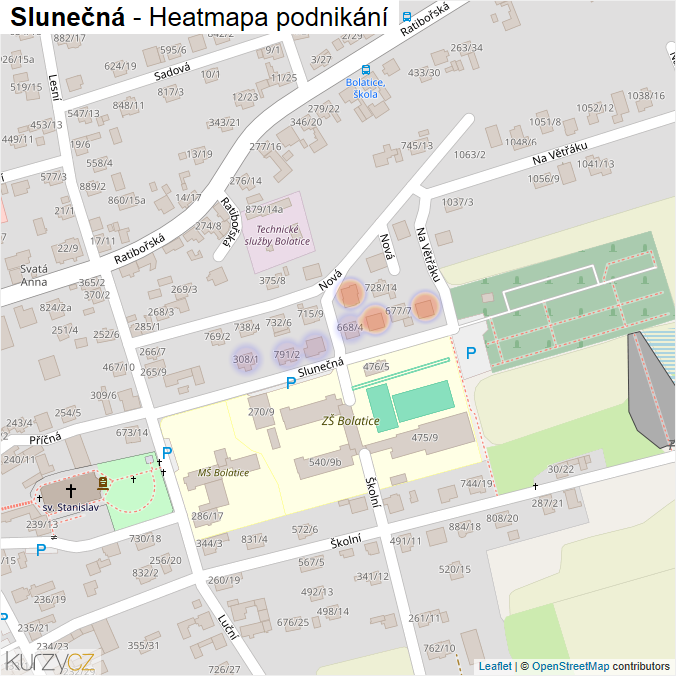 Mapa Slunečná - Firmy v ulici.