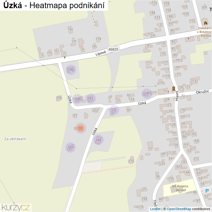 Mapa Úzká - Firmy v ulici.