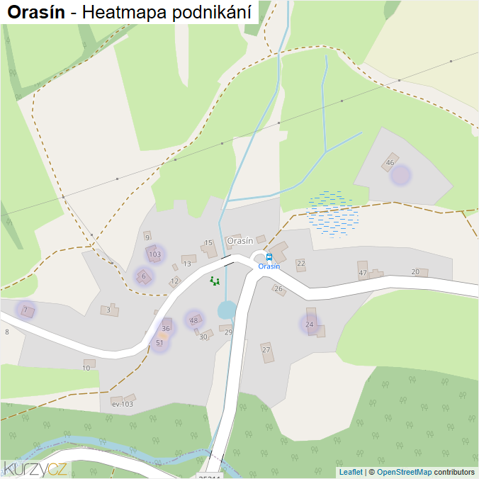 Mapa Orasín - Firmy v části obce.