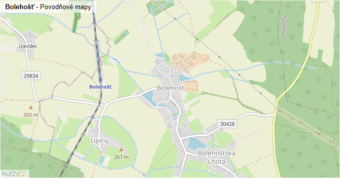 Bolehošť - záplavové mapy stoleté vody