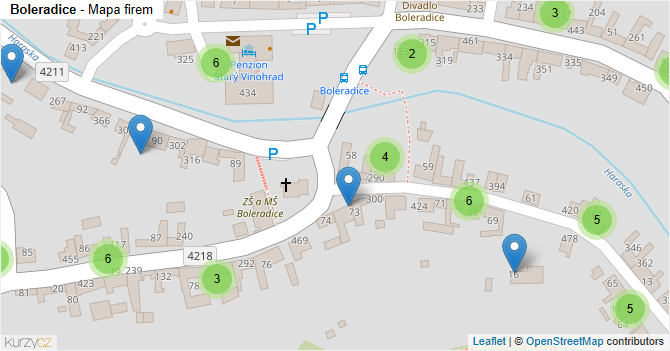 Boleradice - mapa firem