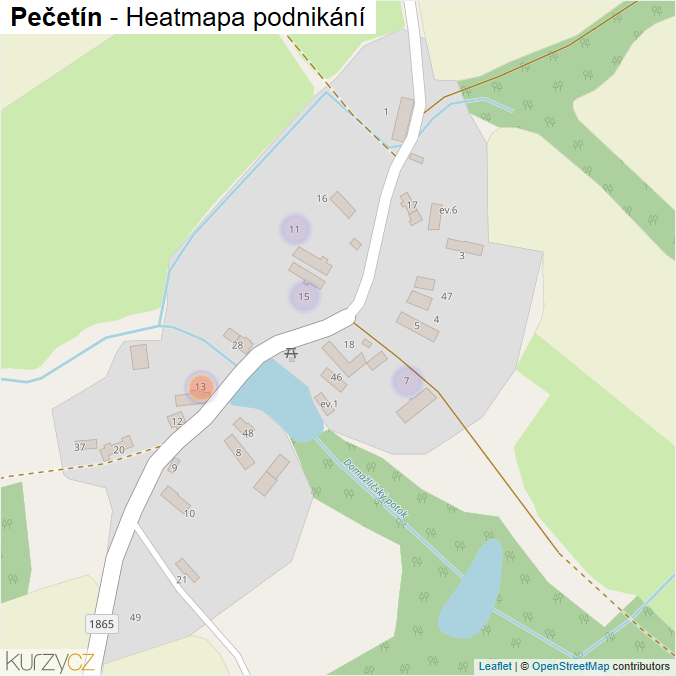 Mapa Pečetín - Firmy v části obce.