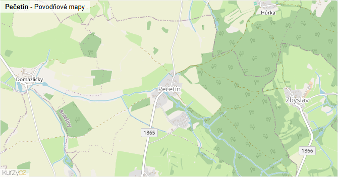 Pečetín - záplavové mapy stoleté vody