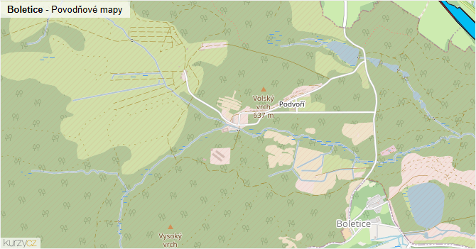 Boletice - záplavové mapy stoleté vody