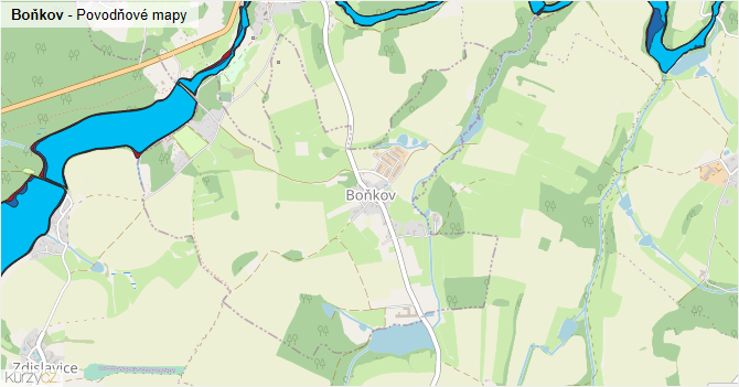 Boňkov - záplavové mapy stoleté vody
