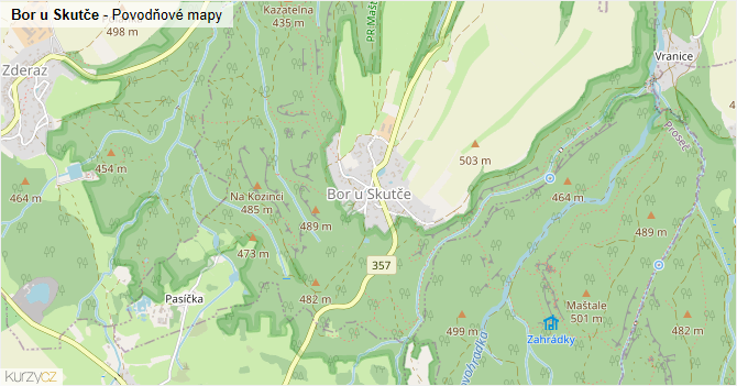 Bor u Skutče - záplavové mapy stoleté vody