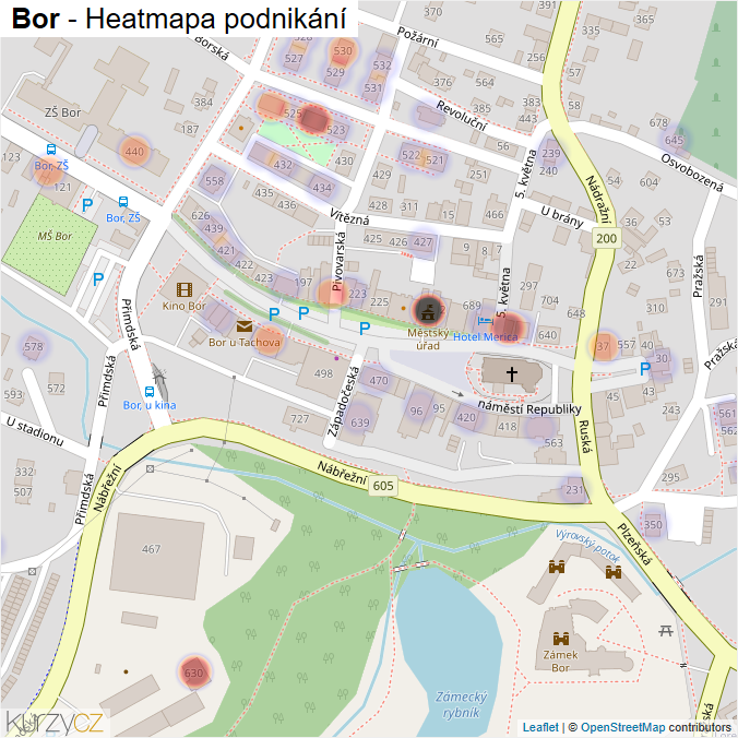 Mapa Bor - Firmy v části obce.
