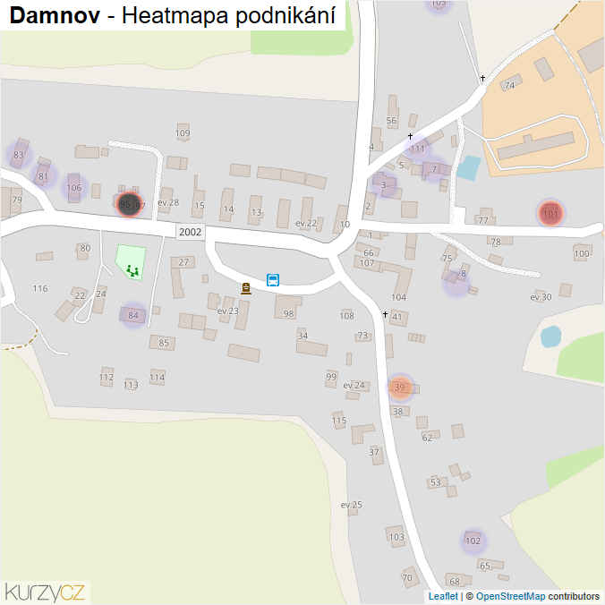 Mapa Damnov - Firmy v části obce.