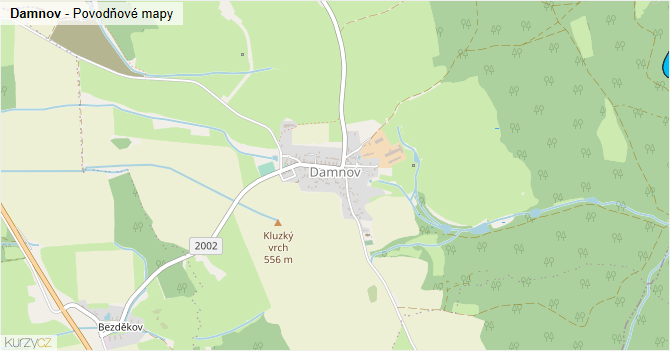 Damnov - záplavové mapy stoleté vody
