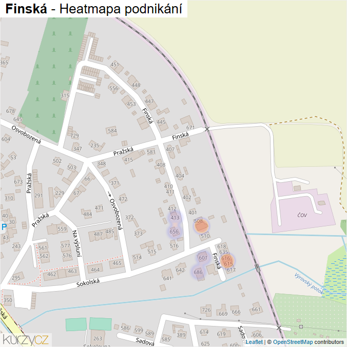 Mapa Finská - Firmy v ulici.